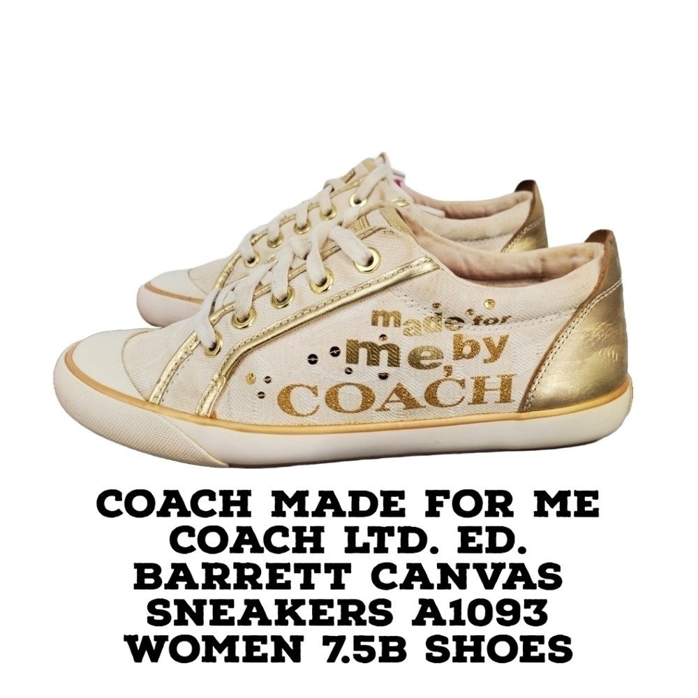 Coach Women's Gold and White Canvas Sneakers